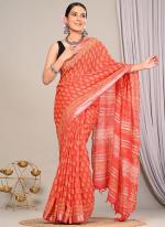 Linen Peach Casual Wear Printed Saree